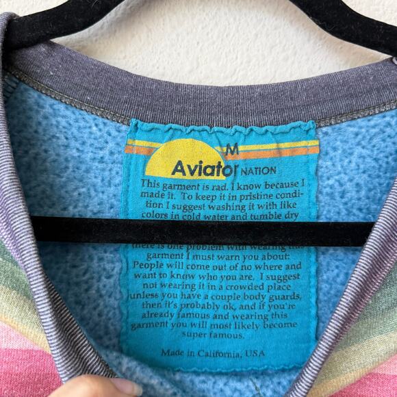 Aviator Nation Serape Bolt Stitch Crop Sweatshirt in Blue Size M - Picture 5 of 6